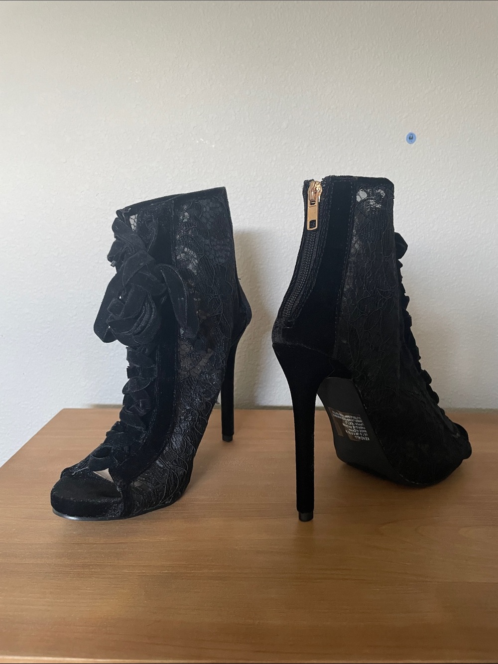 Shoe Dazzle Black Lace Peep-Toe Stiletto Ankle Boots